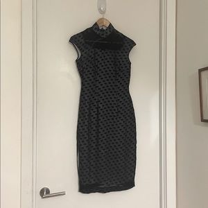 Black polkadot midi dress.